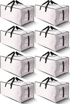 HOMESURE 8 Pack Large Strong Moving Bags with Zippers & Carrying Handles - Water-Resistant - Heavy Duty Storage Tote for Space Saving, Fold Flat, Alternative to Moving Box (Semi-Transparent)
