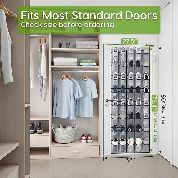 Unjumbly Over the Door Shoe Organizer with 40 Large Breathable Mesh Pockets, Space Saving Shoe Holder, Hanging Shoe Rack for Entryway Bedroom Closet Storage (Grey, 40 Pockets)