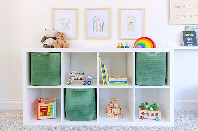 NaturalCozy 13x15x13 Kallax Storage Cubes Bins, 3 Pack | Cotton Rope Cube Storage Bin Woven Baskets for Organizing | Kallax Insert Storage Baskets for Shelves Organizer, Kids Toy, Closet Baby Nursery