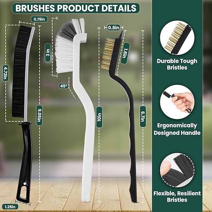 8 Pcs Crevice Cleaning Brush Set – Hard Bristle Cleaning Tools for Grout, Gaps & Narrow Spaces – Multi-Purpose Grout Brush, for Cleaning Bathroom, Shower, Window Tracks, Kitchen