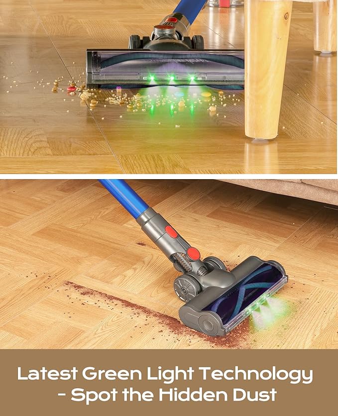 V15 Cordless Vacuum Cleaner, 45Mins Powerful Vacuum Cleaners for Home, Lightweight Stick Vacuum with Advanced Green Light Tech, Rechargeable Battery Vacuum for Carpet,Pet Hair,Hardwood Floor