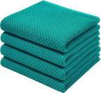 Homaxy 100% Cotton Waffle Weave Kitchen Dish Towels, Ultra Soft Absorbent Quick Drying Cleaning Towel, 13 x 28 Inches, 4-Pack, Teal