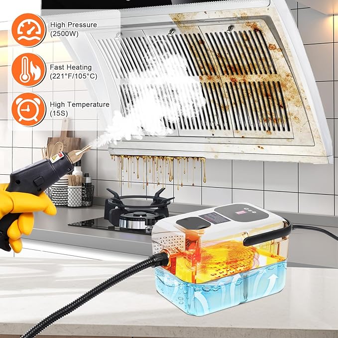 Handheld Steam Cleaner with Handle Button Control, 2500W High Pressure Steamer for Cleaning Car, 15 in 1 Multi-Purpose Portable Steam Cleaner for Home Car Upholstery Cleaning Tools