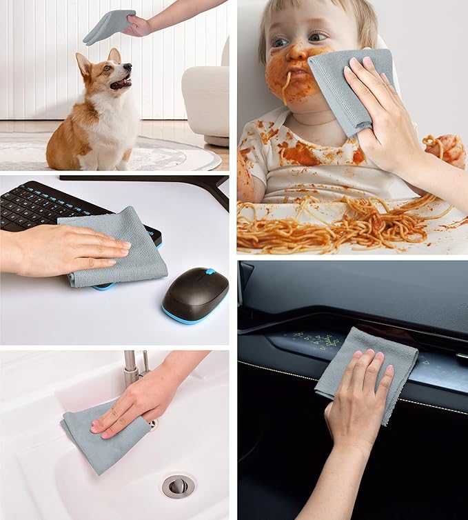 KitchLife Microfiber Cleaning Cloth Roll, 100 Pack - Tear-Away Microfiber Paper Towels, Lint-Free, Reusable, Washable for Kitchen, Car, Dishes, and Sensitive Surfaces (Grey)