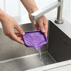 Silicone Bathroom Soap Dishes with Drain Spout-Bathroom and Kitchen Sink Organizer,Sponge Holder,Dish Soap Tray,Perfect for Dispenser,Scrubber,Bottle,Cup on Sink or Counter-Purple 4.9"×3.2"
