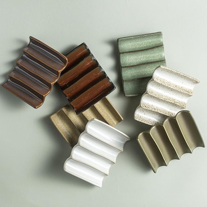 Soap Dish with Self Drain Fluted Design, Bar Soap Holder for Bathroom, Japanese Soap Tray for Shower, Bathroom and Kitchen Sink Organizer, Ceramic Soap Saver, White