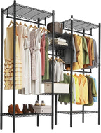 Heavy Duty Clothes Rack, Clothing Racks for Hanging Clothes, Freestanding Garment Racks with Shelves, Adjustable Closet Racks, 73.6" L x 17.3" W x 76.4" H, Max Load 1000LBS, Black