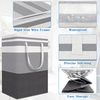BlissTotes 3-Pack Laundry Basket, Freestanding＆Waterproof Laundry Hamper, Collapsible Tall Clothes Hamper with Easy Carry Handles for Clothes, Towels in the Family and Dorm,Gradient Grey,125L