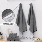 Homaxy Premium Kitchen Towels(18”x 28”, 8 Pack), Large Cotton Kitchen Hand Towels, Flat and Terry Dish Towels, 380 GSM Highly Absorbent Tea Towel Set with Hanging Loop, Black