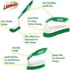 Libman Scrub Brush Kit – Three Different Durable Brushes for Grout, Tile, Bathroom, Kitchen. Easy to Handle, Strong Fibers for Tough Messes – Family Made in the USA, Unisex Lot 2406