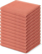 Homaxy 100% Cotton Waffle Weave Kitchen Dish Cloths, Ultra Soft Absorbent Quick Drying Dish Towels, 12 x 12 Inches, 12-Pack, Coral