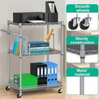 Metal Rolling Cart, 3 Tier Kitchen Cart with Wheels Wire Utility Trolley with Handle, Heavy Duty Tiered Rolling Shelf Trolley for Food Serving Tools Storage, Gray