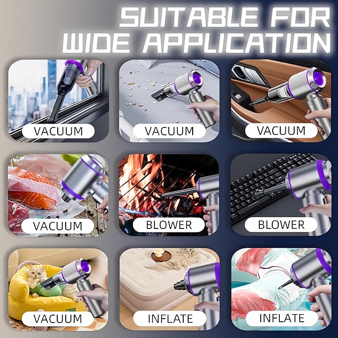 Handheld Car Vacuum Cleaner, 21000PA Rechargeable High Power Cordless Mini Vacuum Cleaner and Blower 4-in-1 with 3 Gear, Vacuum with Brushless Motor for Car, Home, Office, PC