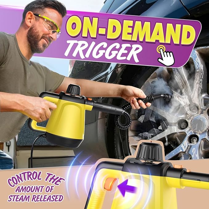 Steam Cleaner, Deep Cleaning Steam Cleaner for Home, 1200W Handheld Steam Cleaner with 10 Tools, Natural Steamer for Cleaning, Handheld Steamer for Bathrooms, Kitchens, Windows, Shower, Grout,Tile,Car