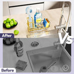 SWTYMIKI Sink Caddy Kitchen Sink Organizer with Detachable Brush Holder, Stainless Steel Sponge Holder with Removable Drip Tray Sponge Caddy for Kitchen Countertop, Gold