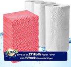 SCRUBIT Reusable Cleaning Wipes, Handy Wipes for Kitchen and Office - Dish Cloths for Washing Dishes - Multi Purpose Disposable Cleaning Towels (12 x 20 in) 72 Pack (Red)