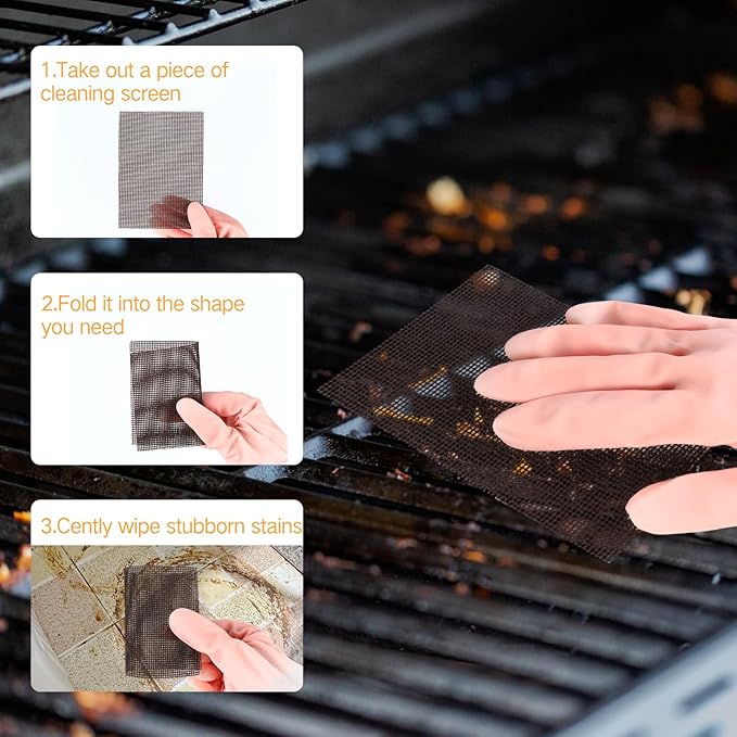 50 Pack Griddle 4x5.5'' Screen Grill Cleaning Screens Pre-treated Abrasive Mesh Pads for Flat Top Stainless Steel Griddle Cleaning Accessories Bundle