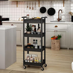 4 Tier Rolling Cart with Handle, Utility Cart with Table Top Easy Assembly Bathroom Storage Cart on Wheels for Office, Living Room, Kitchen, Craft Room, Black