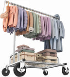 HOKEEPER Heavy Duty Clothes Rack Load 525 LBS, 75''W Adjustable Garment Rack, Rolling Clothing Rack for Hanging Clothes with Lockable Wheels, Portable Collapsible Closet Rack for Bedroom Laundry Room