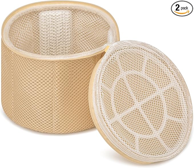 2 Pack Bra Laundry Bags for Washing Machine, Delicate Underwear Wash Bags with Anti-Deformation Structure & Fixed Friction Plates (beige)