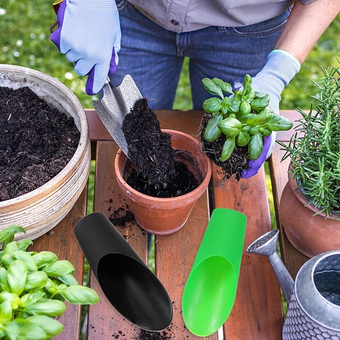 HARFINGTON Bonsai Soil Scoop 6.3" x 1.8" Plastic Colorful Mini Garden Shovel Cultivation Digging Transplanting Tools for Plant Flower Succulent Coffee Beans, Black