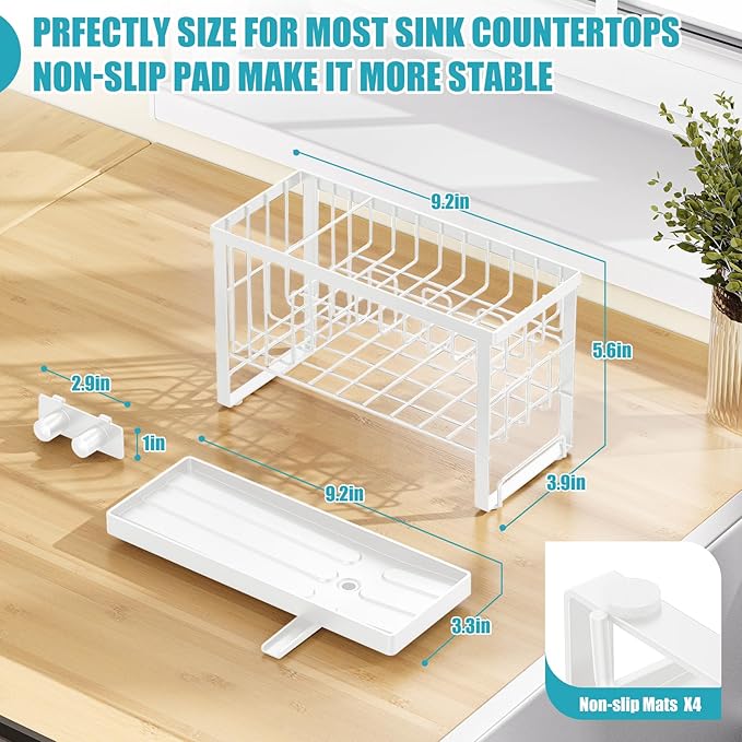 Sponge Holder for Kitchen Sink with Flexible Sponge Holder Smiley Face,2 Tier Kitchen Sink Organizer Countertop and Storage Essentials,Soap Dispenser Organize,Home Decor Accessories-White