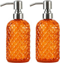 Bathroom & Kitchen Glass Hand and Dish Soap Dispenser with 304 Rustproof Stainless Steel Pump (Orange-2pack)