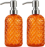 Bathroom & Kitchen Glass Hand and Dish Soap Dispenser with 304 Rustproof Stainless Steel Pump (Orange-2pack)
