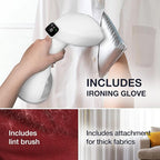 Portable steamer for clothes - 1500W & 10 oz incl. ironing glove & attachments I Clothing steamer handheld I Travel garment steamers Plancha a vapor para ropa Planchas de vaporizador Fabric