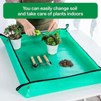 Reusable and Durable 5pcs Green Solid Lacquered ironsteel Garden Tool Set with Spade, rake, Shovel, and 6.5 inch Plant Shears, Waterproof repotting mat for Indoor and Outdoor Plants