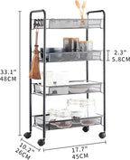 JANE EYRE Rolling Utility Storage Rack Cart on Wheels, Trolley Carft cart, Multi-Purpose Organizer Shelf (Black, 4 Tier)…