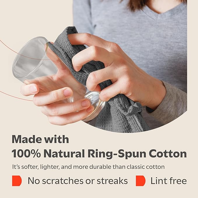 Zeppoli Classic Kitchen Towels - 12 Pack 100% Natural Cotton Kitchen Towel Set, Reusable Wash Cloths, Absorbent Dish Towels, Machine Washable Hand Towels, Kitchen Essentials - 15” by 25” - Gray