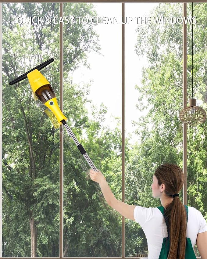 Electric Window Vacuum Squeegee Cordless with Telescoping Handle, Window Steam Cleaner Squeegee, Rechargeable Window Vac, Battery Powered Squeegees for Windows, Mirror and Glass, Window Cleaning Tool