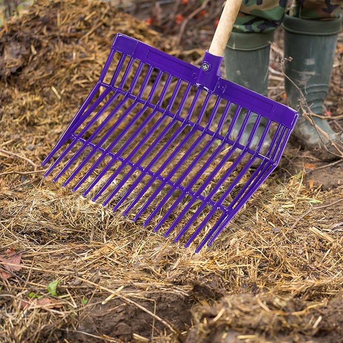 Lasnten 6 Pcs Manure Fork Head Bulk 18 Tines Pitch Fork Replacement Head with Screws and Nuts Durable Stable ABS Plastic Pitchfork for Horse Stall Picking up Manure(Purple)