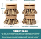 Jungle Culture Firm Bristle Replacement Brush Heads for Eco Dish Brushes • Wooden Kitchen Washing Up Brush Heads Pack of 4 • Interchangeable Bristle Refills • Dish Scrubbers • Zero Waste Cleaning