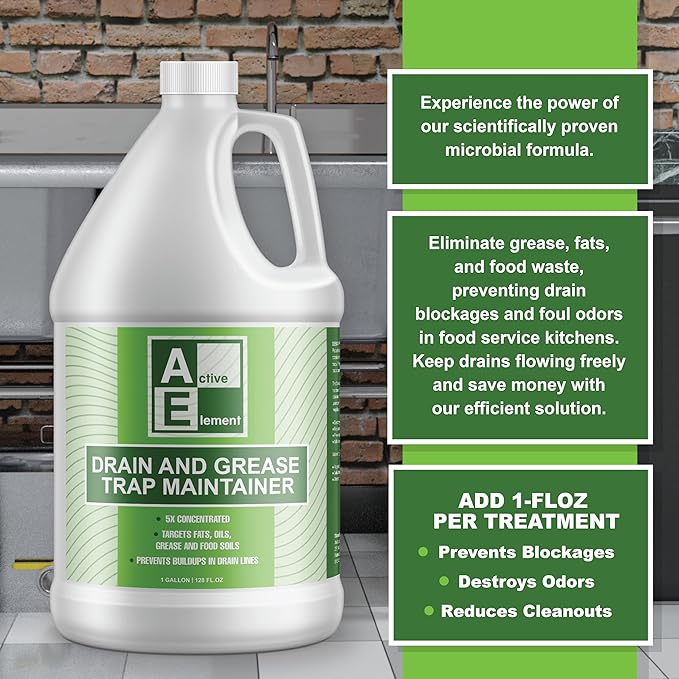 Drain and Grease Trap Maintainer- 4 Gallon (Contains 512 Treatments) - Biological Formula - Breaks Down Fats Oils and Grease - Grease Traps, Drain, Septic Systems, Sewers- Deodorizer