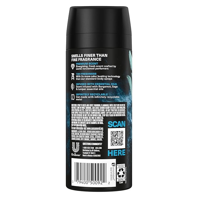 AXE Fine Fragrance Collection Premium Deodorant Body Spray for Men Aqua Bergamot 3 Count with 72H Odor Protection and Freshness Infused with Aqua, Bergamot, and Sage Essential Oils 4 oz