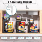 Under Sink Organizer Storage 1 pack, 2 Tier Slide Out Height Adjustable Pull Out Cabinet Organizer Drawers, Kitchen Bathroom Large Capacity Metal Under Sink Rack Caddy Basket Shelves, Black