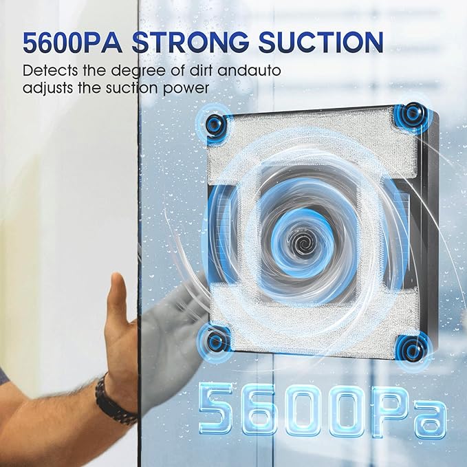 M83 Portable Smart Window Cleaning Robot, 4-Water Spray & 5600PA High Suction Power Clean, Edge Detection Sensor, Perfect for Glass, High-Rise Windows, and Tiles (Gun Grey)