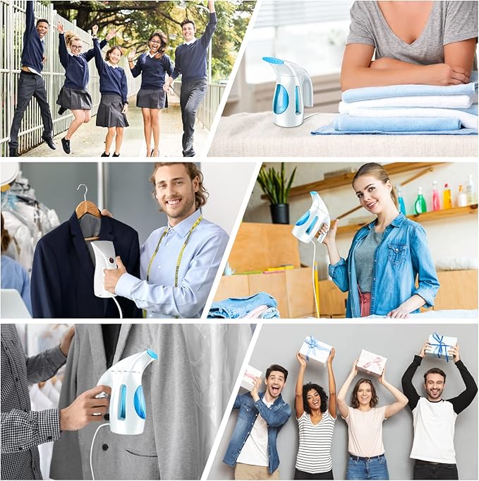 HiLIFE Steamer for Clothes, Portable Handheld Design, 240ml Big Capacity, 700W, Strong Penetrating Steam, Removes Wrinkle, for Home, Office(ONLY FOR 120V) (Blue)