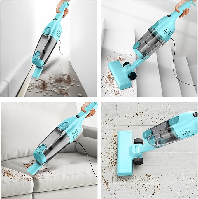 Vazone R6X Corded Stick Vacuum Cleaners for Home, 30000pa Powerful Suction Stick Vacuum with 16Ft Cord, 2 in 1 Lightweight Vacuum Cleaner for Hard Floor Pet Hair (Green)