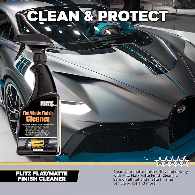 Flitz Flat Matte Finish Cleaner - 8oz Bottle of USA-Made Vinyl Wrap Spray to Easily Remove Grease, Wax, Dust, & More - Quick Drying Matte Paint Cleaner - Ideal for Cars, Motorcycles (1 Pack)