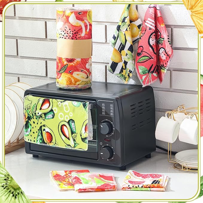 36 Count Reusable Cleaning Cloths Washable Cotton Kitchen Towels for Home(Fruit Style,Fresh Color)