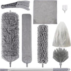 Dusters for Cleaning, 9 in 1 Kit 100” Feather Duster with Extension Pole, Retractable Bendable Washable, Cobweb Duster Chenille Gap Dust Brush Blind Duster for Cleaning High Ceiling Fans Furniture