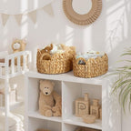StorageWorks Scalloped Wicker Basket, Hand-woven Rattan Baskets with Built-in Handles, Cute Baby Basket for Nursery, Water Hyacinth Baskets for Organizing and Decor, 2 Pack