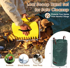 Leaf Rake 18” Wide Heavy Duty Metal 25 Tines Garden Rake Set with 30-75” Adjustable Long Handle for Yard Grass Shrub Mulch Including 32Gallon Garden Bag Leaf Scoops