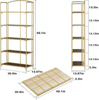 Crofy No Assembly Folding Bookshelf for Living Room, 5 Tier Gold Collapsible Book Shelf for Home Office, Portable Bookcase Storage Organizer