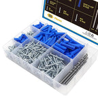 Easily 190 Pcs Wall Anchors and Screws for Drywall, Conical Concrete Wall Anchors and Screws Assortment Kit, Blue Conical Anchor and Self Tapping Screw with 3 Pcs Masonry Drill Bits, Four Sizes