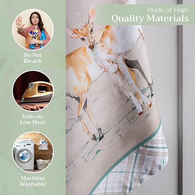 Maison d' Hermine Kitchen Towels Set of 3 100% Cotton 27.50" x 20" Reusable Cloth Tea Dish Towels Absorbent with Hanging Loop for Kitchen, Home, Dining, Cocktail Parties (Deer in The Woods)