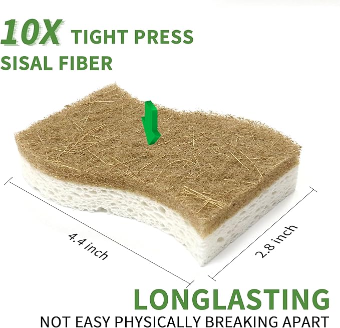 18 Pack Biodegradable Natural Kitchen Sponge - Compostable Cellulose and Coconut Walnut Scrubber Sponge - Eco Friendly Sustainable Sponges for Dishes